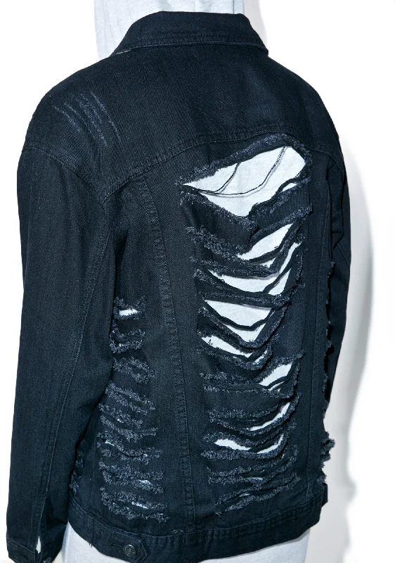 Fashion-Forward Women's Clothing Broken Inside Denim Jacket