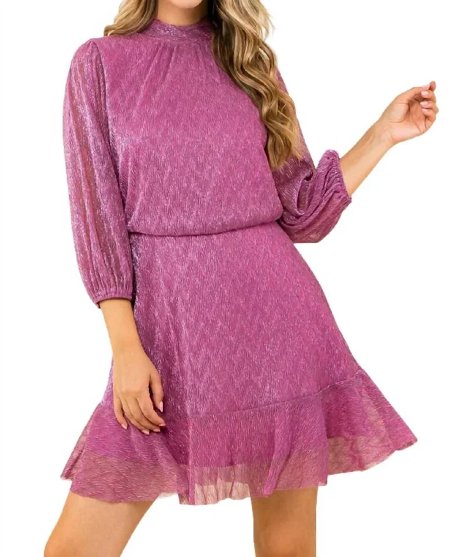 Budget Friendly Fashion Metallic Mesh Dress In Purple