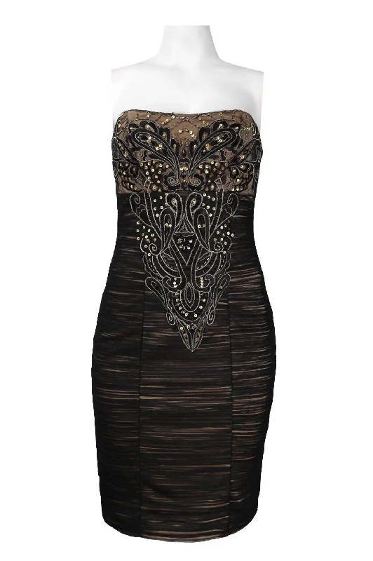 Top 10 Women's Online Clothing Stores Embroidered & Sequin Strapless Mesh Dress In Black Gold