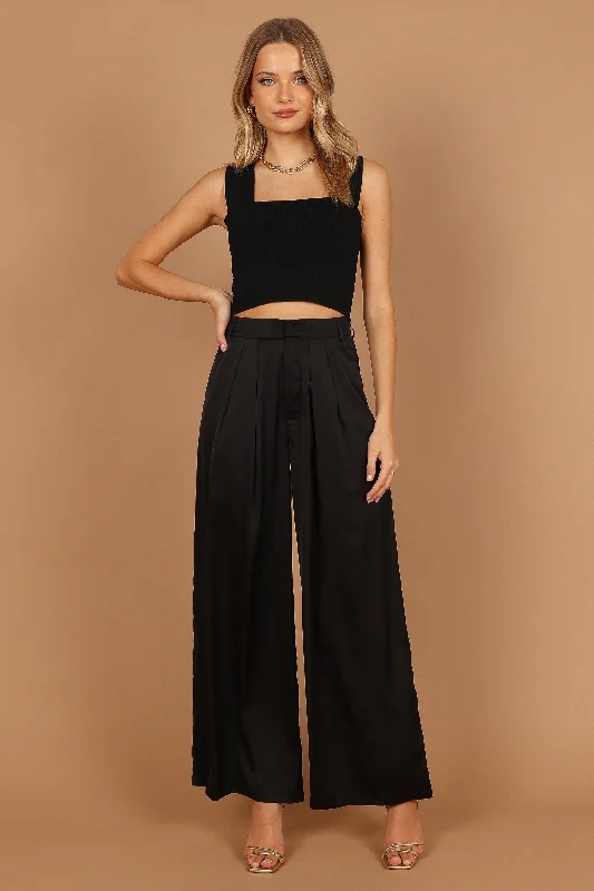 Women's Luxury Attire Wellington Wide Leg Satin Pant - Black