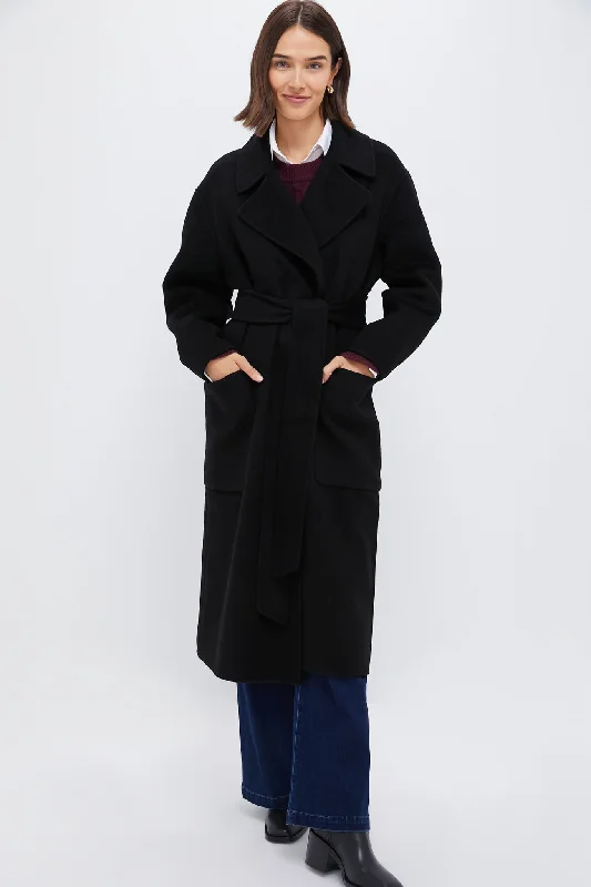 Modern Women's Attire Black Wool Trinity Coat