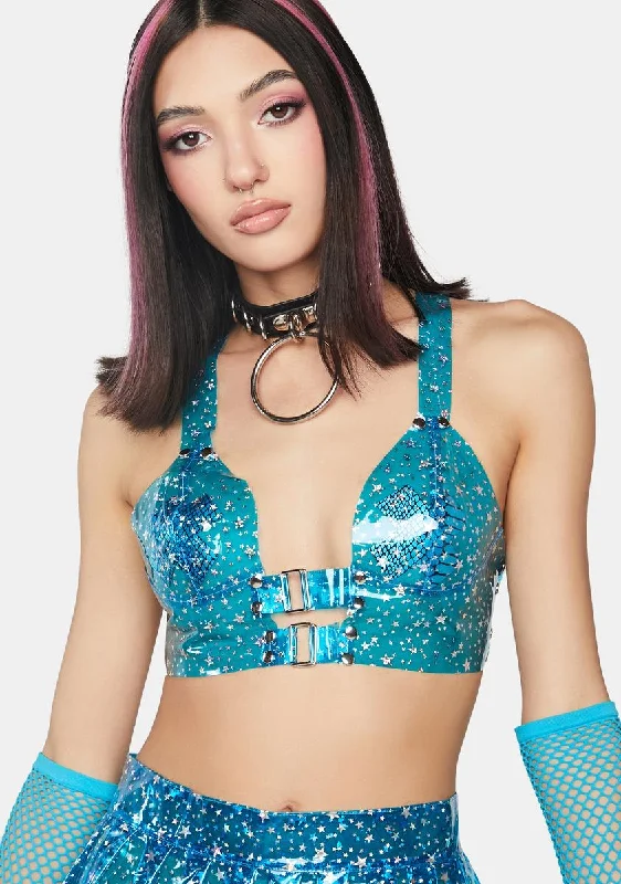 Women's Workout Garments Aqua Chasing Starlight Vinyl Bustier