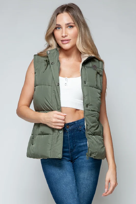 Women's Clothes For Special Occasions Hot Girl Snobbish Snap and Zip Closure Hooded Vest In Olive