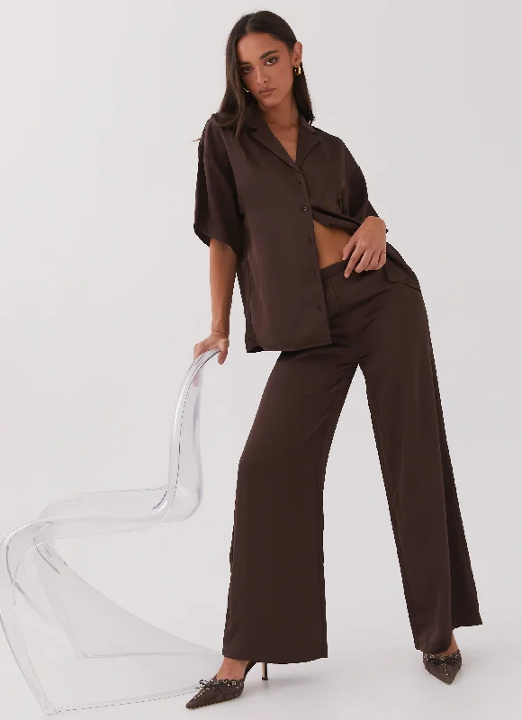 Women's Urban Clothing Palm Cove Satin Pants - Chocolate