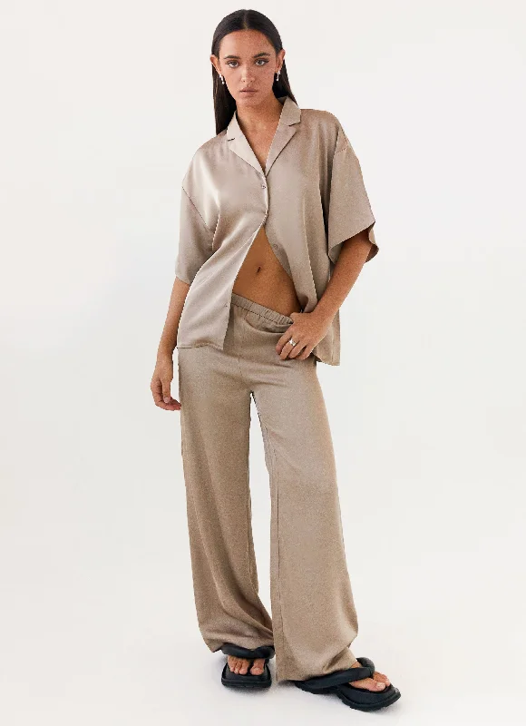 Comfortable Lounge Clothing Palm Cove Satin Pants - Mushroom