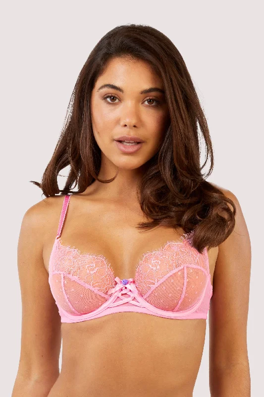 Women's Sports Apparel Ziggy Pink Lace and Spotted Mesh Bra