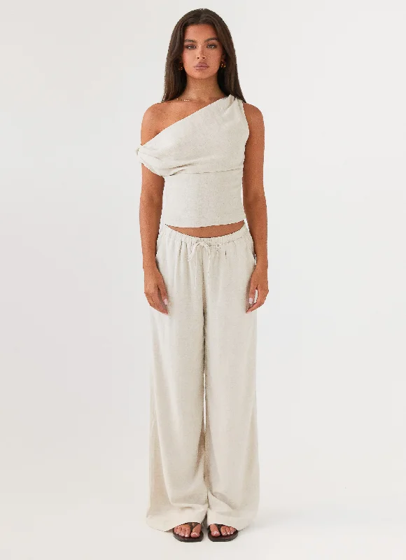 Women's Casual Wear Clothing Fresh Face Linen Pants - Oatmeal