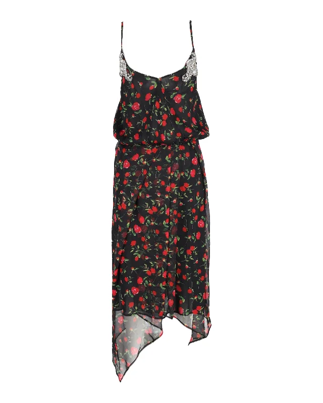 Stylish Savings Dodo Bar Or Rose-Print Dress in Black Silk