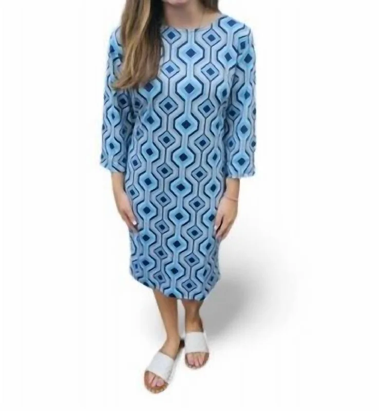 Elegant Attire For The Modern Lady Geo Print Dress In Blue/khaki