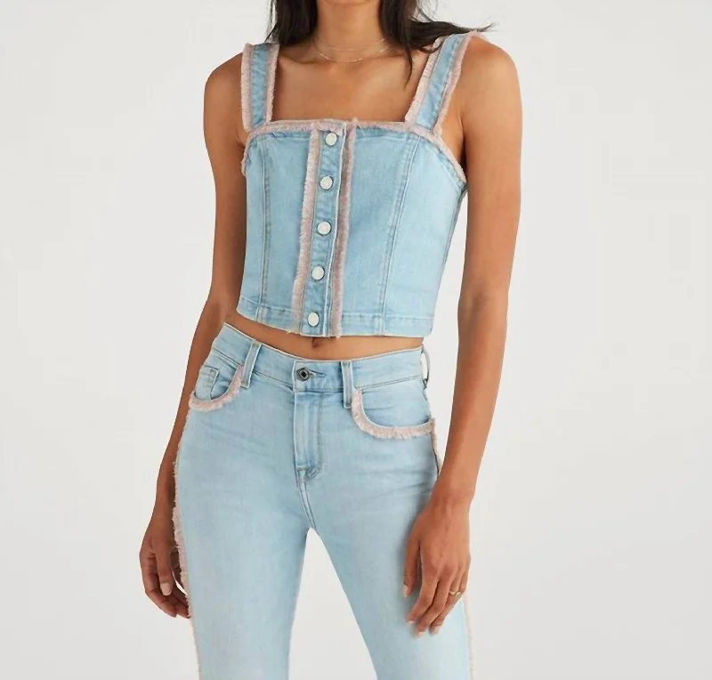 Women's Clothing For Work Bustier Top In Pale Blue Wash