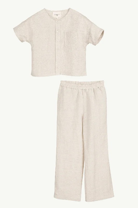 Women's Comfy Attire For Lounging Adalila Linen Top & Pants Set - Oatmeal (Girls)