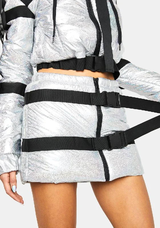 Women's Fashion-Forward Apparel Space Raid Holographic Mini Skirt