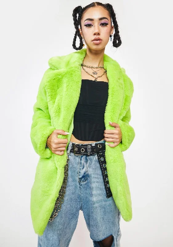 Women's Plus-Size Garments Lime Green Hendrix Faux Fur Coat