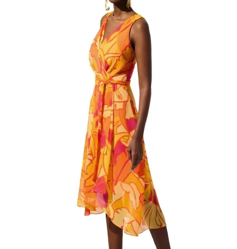 Stylish Savings Chiffon Tropical Print Dress In Orange