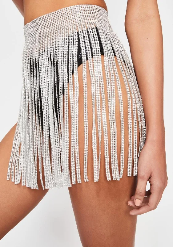 Fashionable Women's Clothes Millionaire Mami Crystal Fringe Skirt