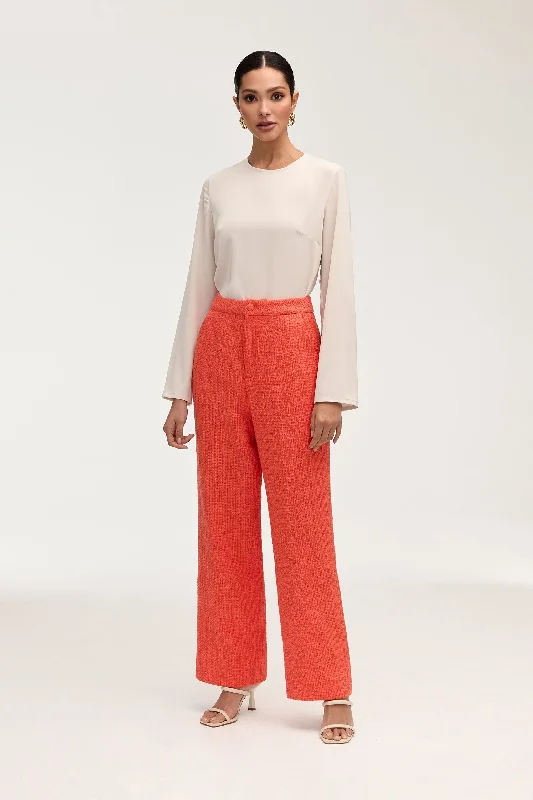 Timeless Women's Apparel Theya Tweed Wide Leg Pants - Papaya