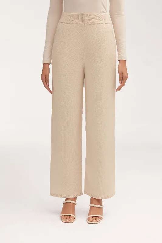 Modern Women's Apparel Jess Knit Wide Leg Pants - Beige