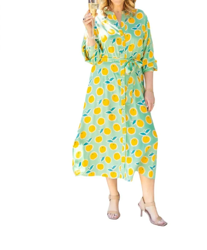 Special Offer Lemon Print Dress In Green/yellow