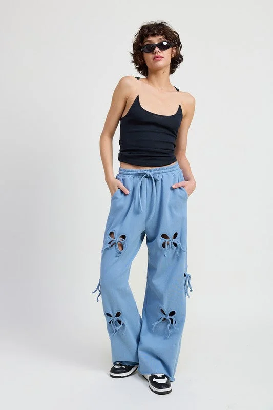 Women's Apparel And Garments Hot Girl Petal Play French Terry Cutout Sweatpants