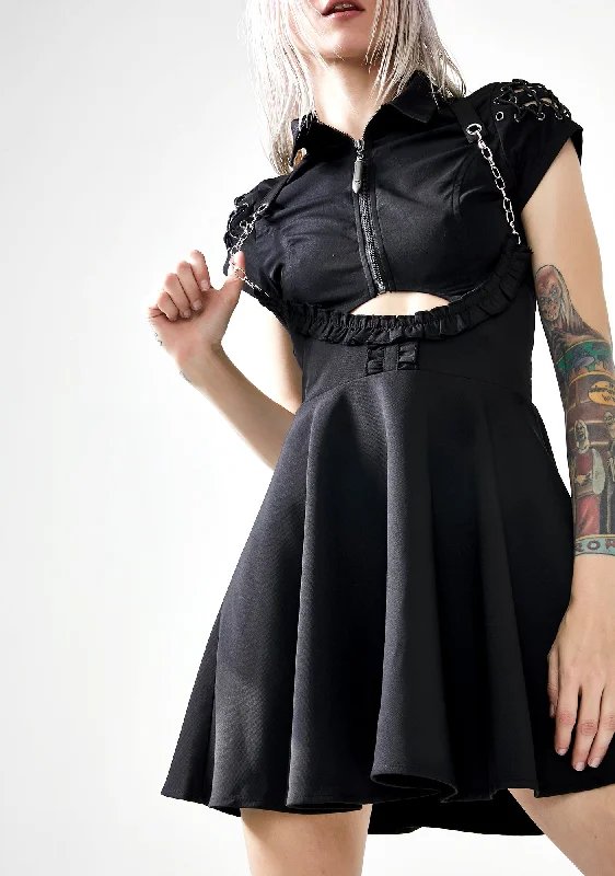 Casual Clothes For Women Punk Chain Strap Flared Half Skirt