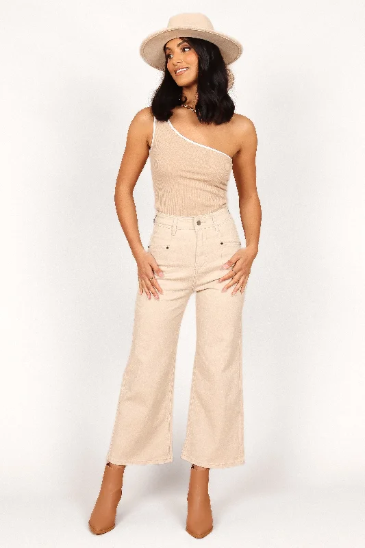 Women's Chic Apparel Georgette High Waisted Straight Leg Pants - Beige