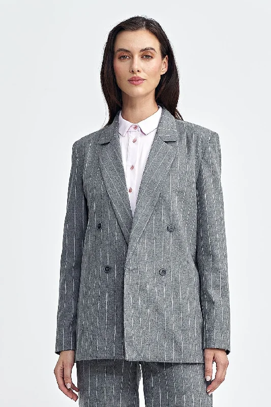 Stylish Women's Apparel Nife Pinstripe Double Breasted Blazer Jacket