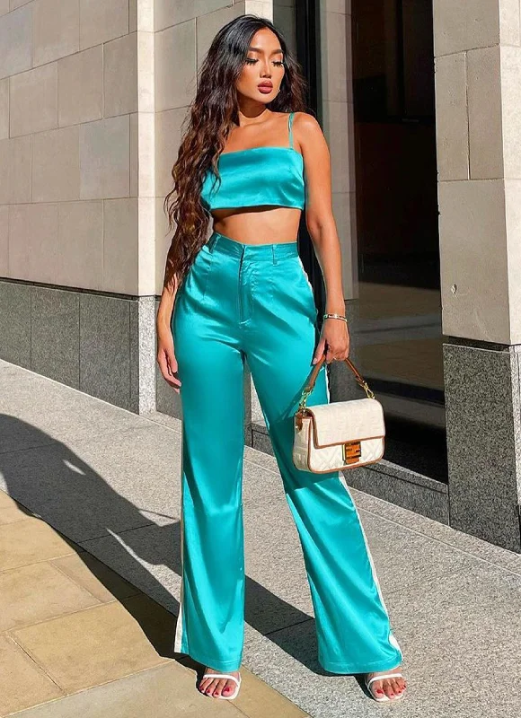 Women's Plus-Size Attire Vintage Lovers Pants - Turquoise