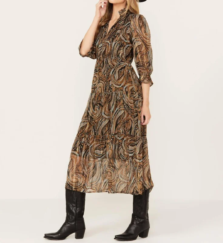 Luxury Fashion Paisley Print Dress In Brown