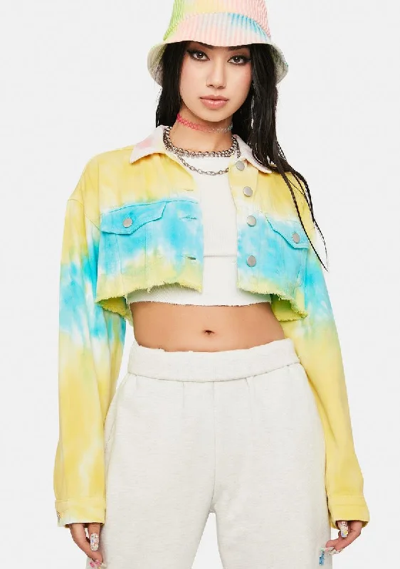 Women's Evening Clothing Sun Dance Tie Dye Crop Denim Jacket