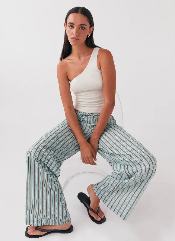 Women's Workout Clothing Fresh Face Linen Pants - Coastal Stripe