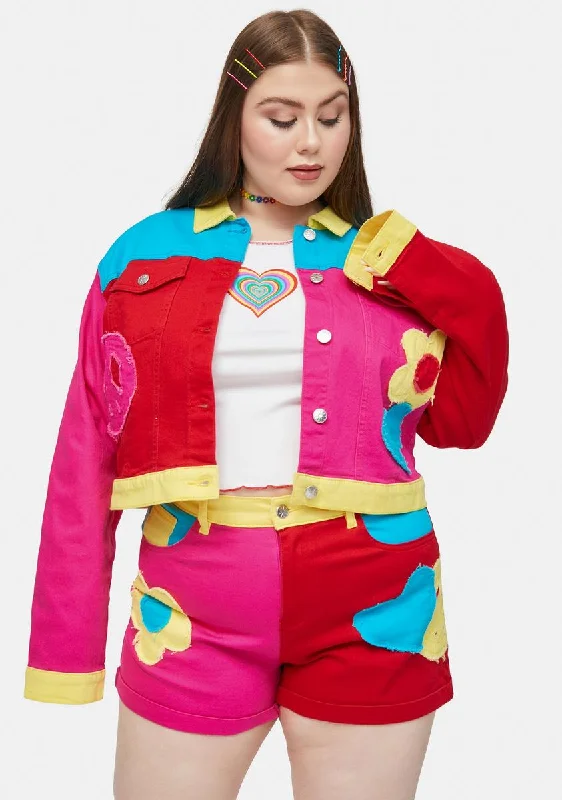 Plus-Size Women's Garments Plus Free Luv Nation Colorblock Applique Twill Jacket