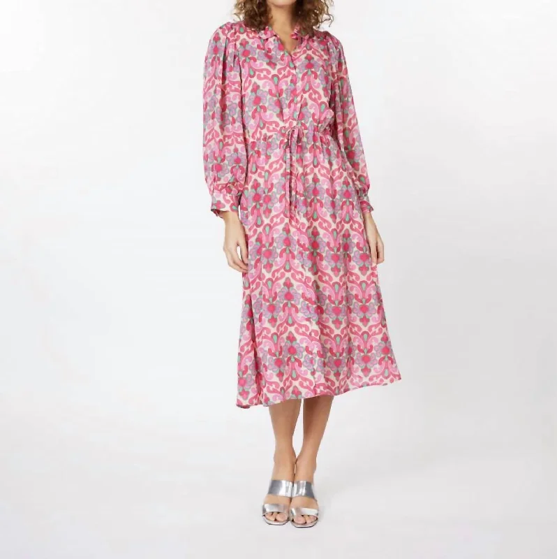 Catch Every Fashion Trend Shimmer Print Dress In Pink