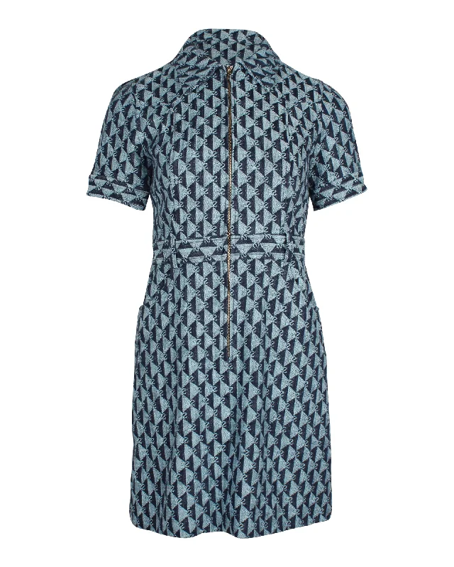 Season Transition Versatile Wear Clearance Sandro Monogram-Print Dress in Blue Cotton