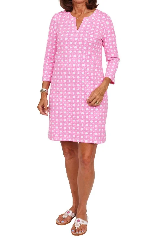 Vibrant Femme Fashion Lucille Boca Grand Cane Print Dress In Pink