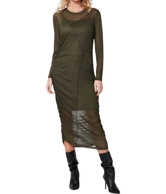 Limited Time Flash Sale Mesh Dress In Dark Bottle Green