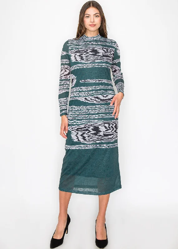 Flash Discount Artistic Green Print Dress