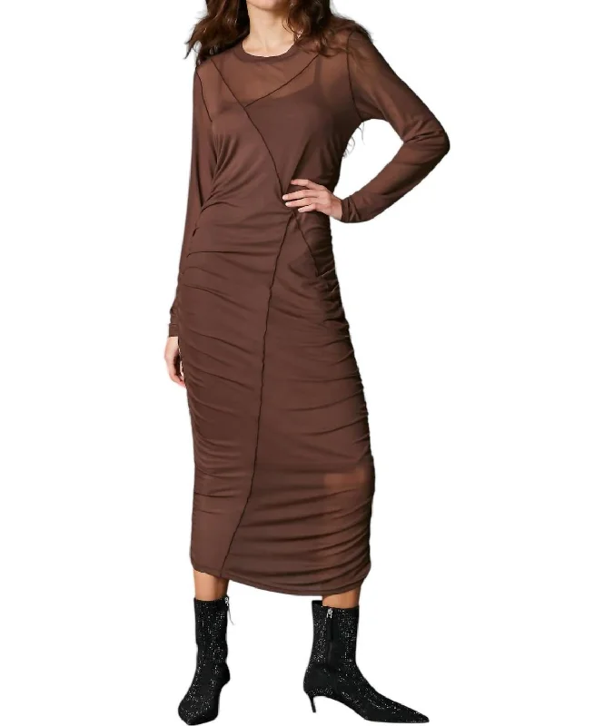 Winter Wardrobe Clearance Mesh Dress In Toffee Brown