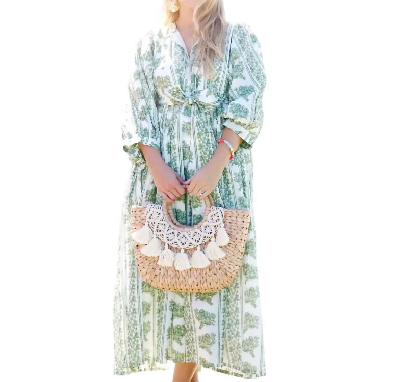 Vintage Style Clothing Sale Gables Block Print Dress In Green/off White