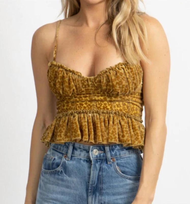 Timeless Women's Clothes Velour Floral Bustier Top In Gold