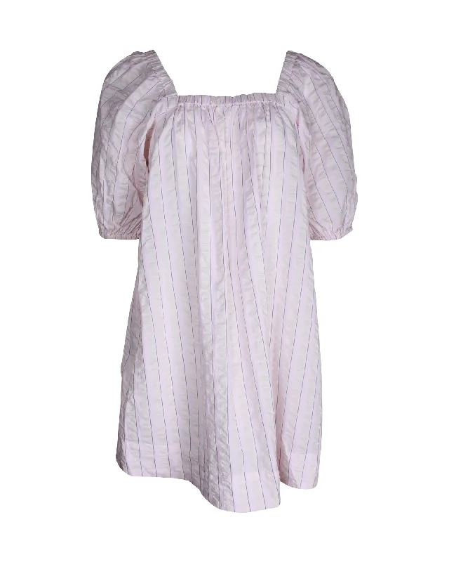 Cool Prices Ganni Striped Seersucker Night Dress in Pink Cotton