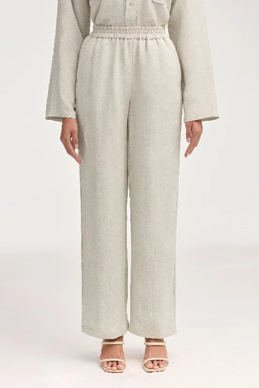 Stylish Women's Garments Adalila Linen Wide Leg Pants - Oatmeal