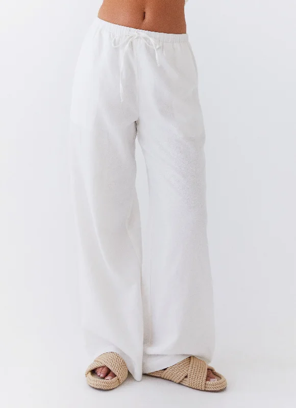 Women's Evening Outfit Fresh Face Linen Pants - White