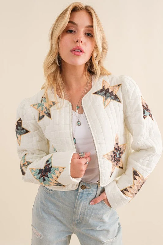 Women's Casual Attire Hot Girl Gone West Quilted Star Padded Western Cropped Jacket