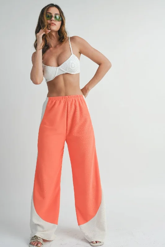 Vintage-Inspired Women's Apparel Hot Girl Two Toned Wide Leg Sweatpants In Burnt Coral