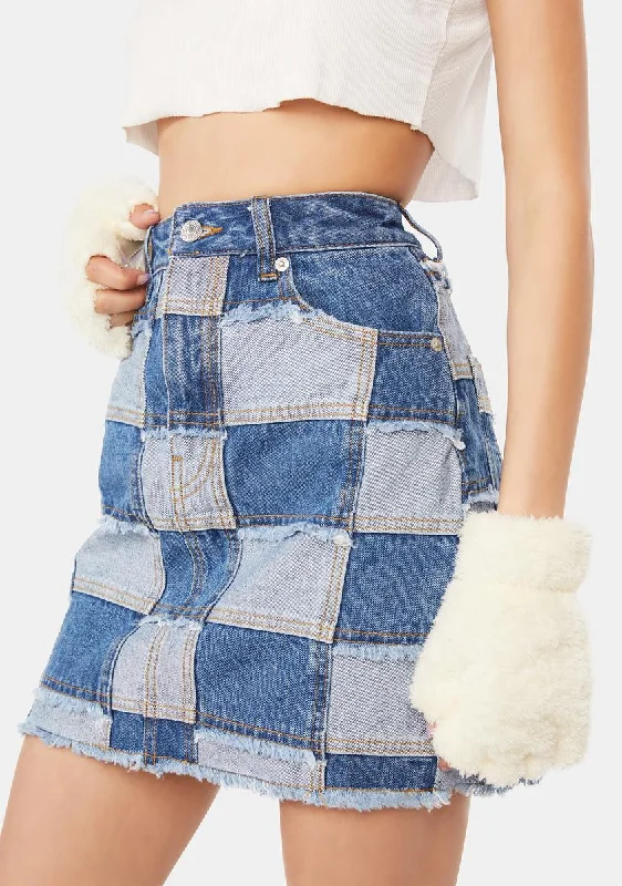 Women's Trendy Activewear Apparel Patchwork Denim Skirt