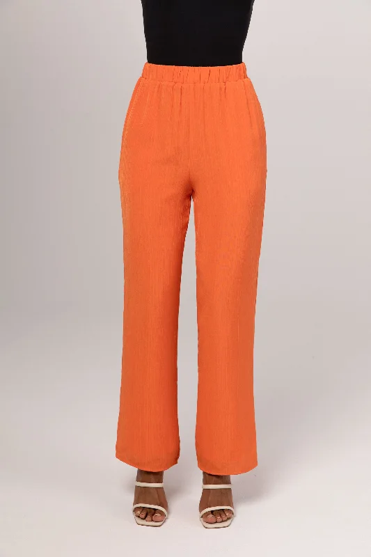 Women's Clothes And Apparel Sets Nashwa Textured Rayon Wide Leg Pants - Papaya