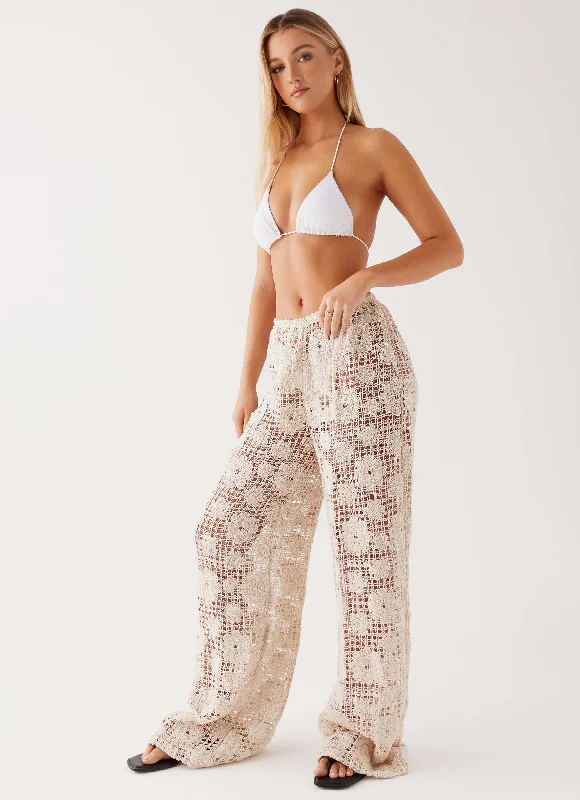 Women's Clothing For Outdoor Activities Shell Beach Crochet Pants - Ivory