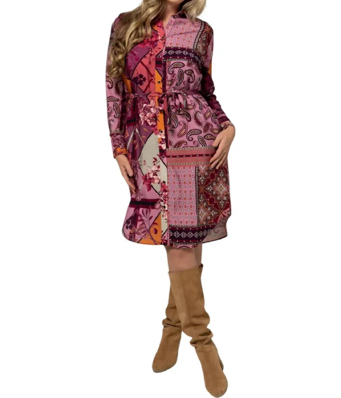 Bundle Offer Avie Combo Print Dress In Multi Color