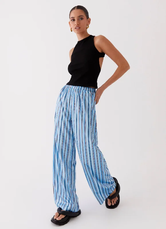 Women's Clothing For Work Salta Satin Pants - Blue Stripe