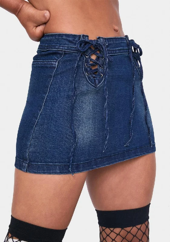 Women's Everyday Garments Low Rise Lace Up Mini Denim Skirt